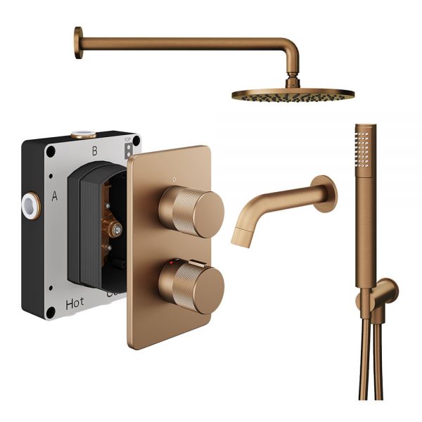 Abacus PK5 Iso Pro Brushed Bronze Three Outlet Concealed Thermostatic Shower Pack