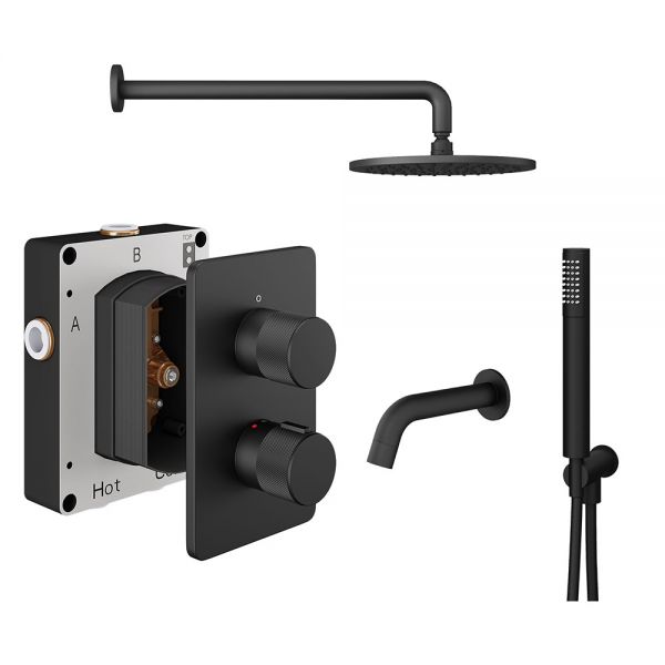Abacus PK5 Iso Pro Matt Black Three Outlet Concealed Thermostatic Shower Pack