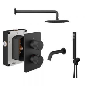Abacus PK5 Iso Pro Matt Black Three Outlet Concealed Thermostatic Shower Pack