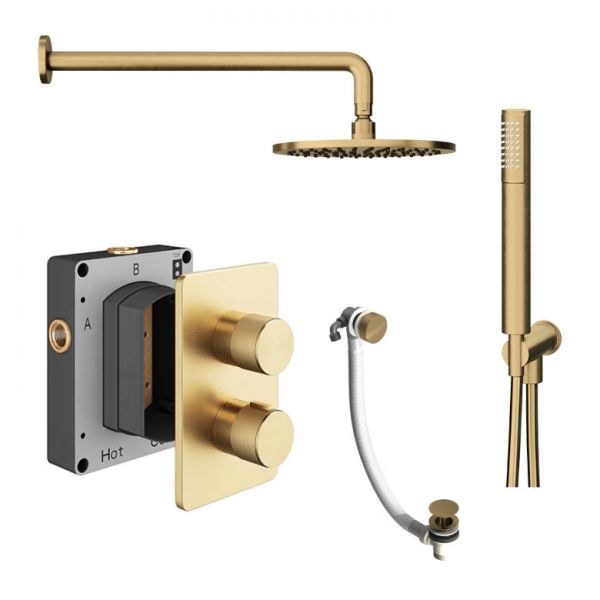 Abacus PK6 Iso Pro Brushed Brass Three Outlet Concealed Thermostatic Shower Pack