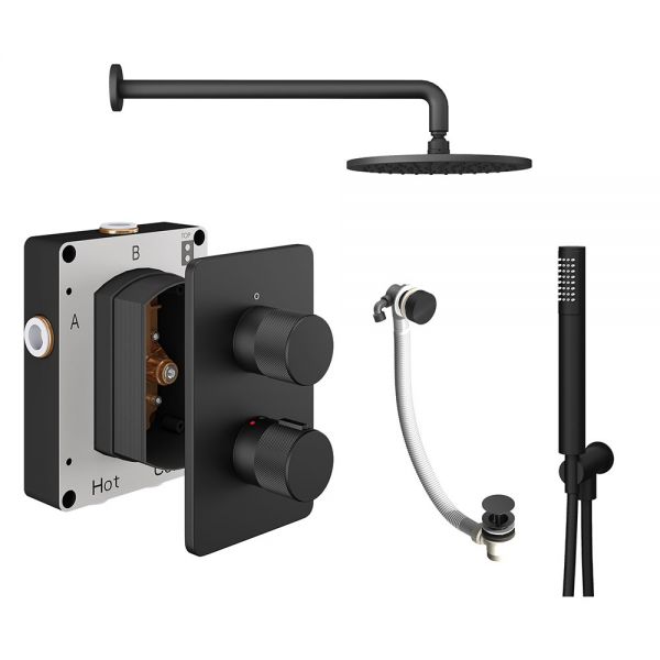 Abacus PK6 Iso Pro Matt Black Three Outlet Concealed Thermostatic Shower Pack