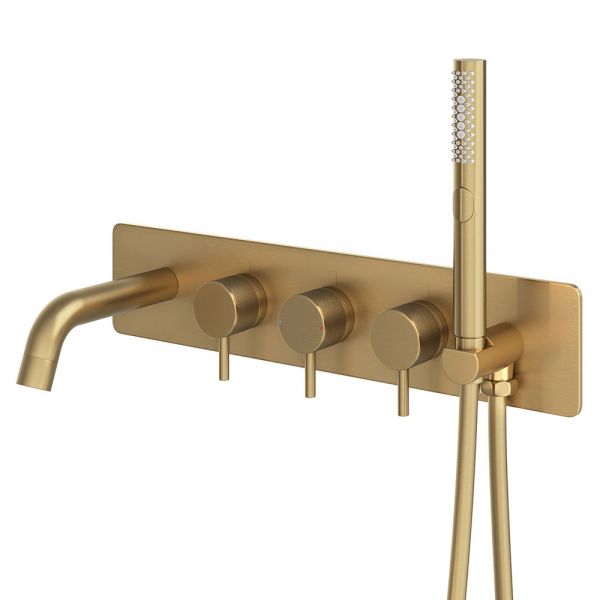 Abacus Iso Pro Brushed Brass 5 Hole Wall Mounted Bath Shower Mixer Tap