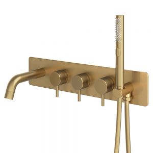 Abacus Iso Pro Brushed Brass 5 Hole Wall Mounted Bath Shower Mixer Tap