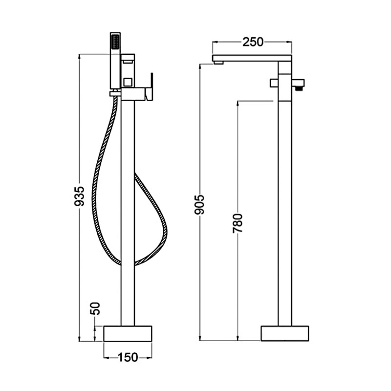 Abacus Plan Matt Black Floor Standing Bath Shower Mixer Tap - TBTS-265-3602
