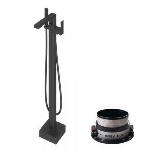 Abacus Plan Matt Black Floor Standing Bath Shower Mixer Tap