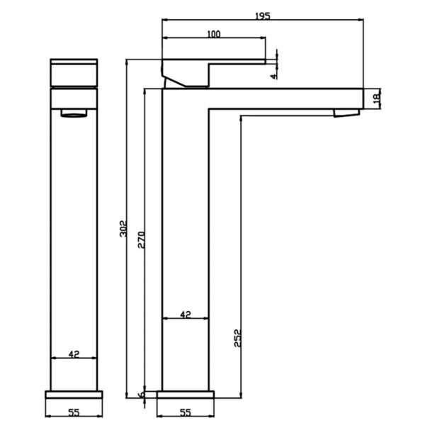 Abacus Plan Matt Black Tall Basin Mixer Tap #2
