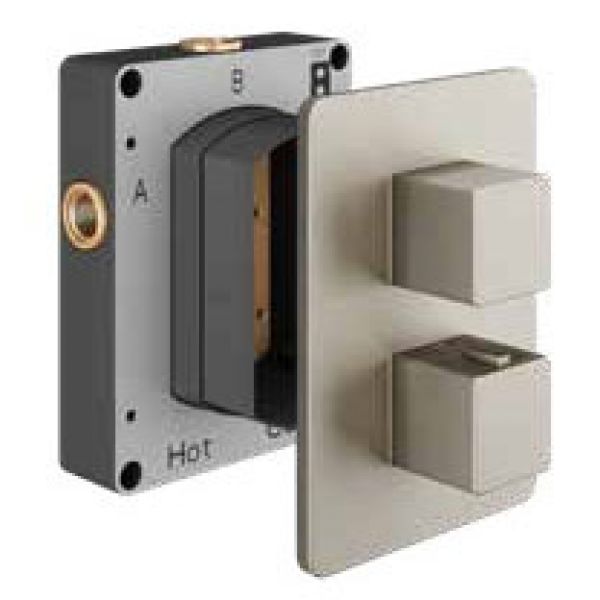 Abacus Plan Brushed Nickel Three Outlet Square Thermostatic Shower Valve