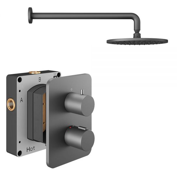 Abacus PK1 Round Anthracite Single Outlet Concealed Thermostatic Shower Pack