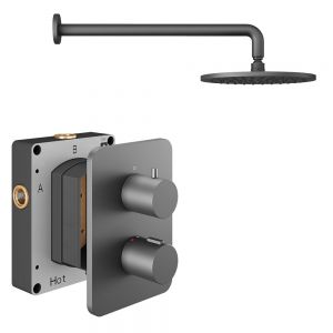 Abacus PK1 Round Anthracite Single Outlet Concealed Thermostatic Shower Pack