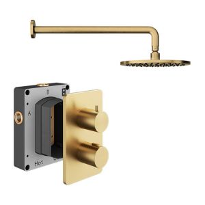 Abacus PK1 Round Brushed Brass Single Outlet Concealed Thermostatic Shower Pack