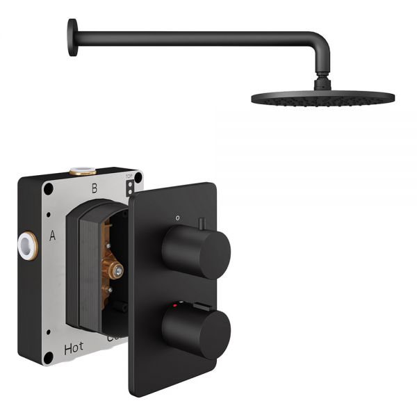 Abacus PK1 Round Matt Black Single Outlet Concealed Thermostatic Shower Pack