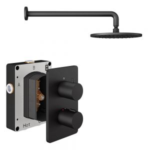 Abacus PK1 Round Matt Black Single Outlet Concealed Thermostatic Shower Pack
