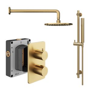 Abacus PK2 Round Brushed Brass Two Outlet Concealed Thermostatic Shower Pack