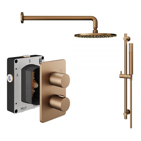 Abacus PK2 Round Brushed Bronze Two Outlet Concealed Thermostatic Shower Pack