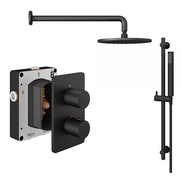 Abacus PK2 Round Matt Black Two Outlet Concealed Thermostatic Shower Pack