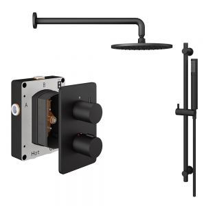 Abacus PK2 Round Matt Black Two Outlet Concealed Thermostatic Shower Pack