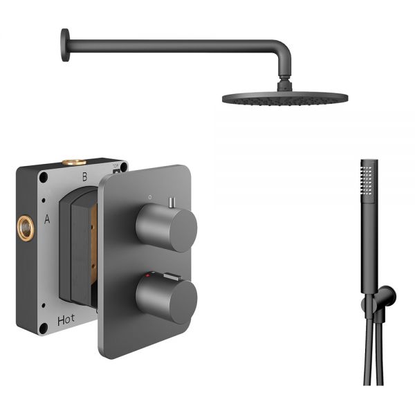 Abacus PK3 Round Anthracite Two Outlet Concealed Thermostatic Shower Pack