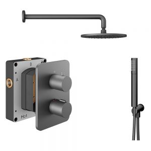 Abacus PK3 Round Anthracite Two Outlet Concealed Thermostatic Shower Pack