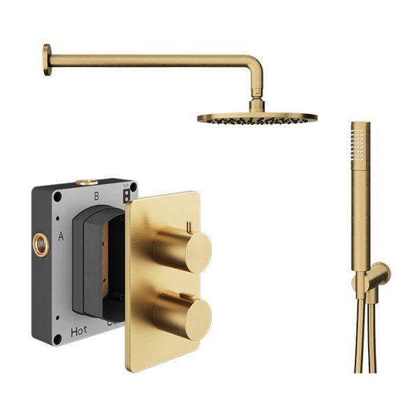 Abacus PK3 Round Brushed Brass Two Outlet Concealed Thermostatic Shower Pack