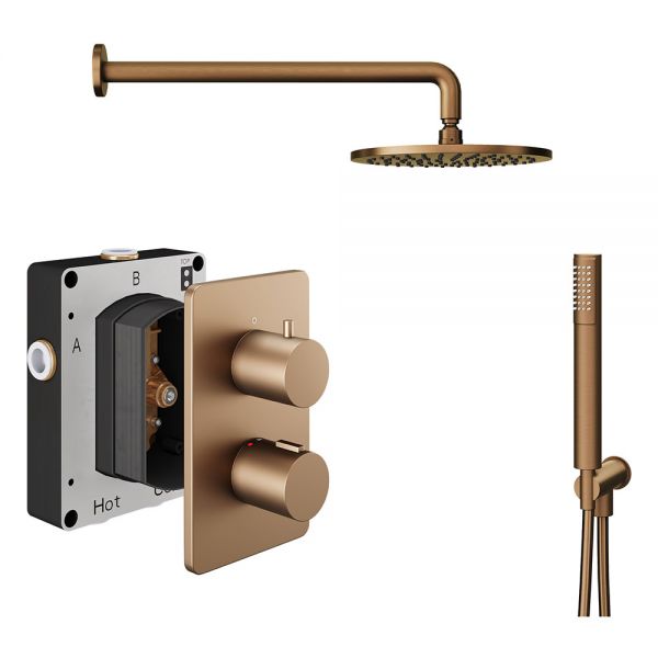 Abacus PK3 Round Brushed Bronze Two Outlet Concealed Thermostatic Shower Pack