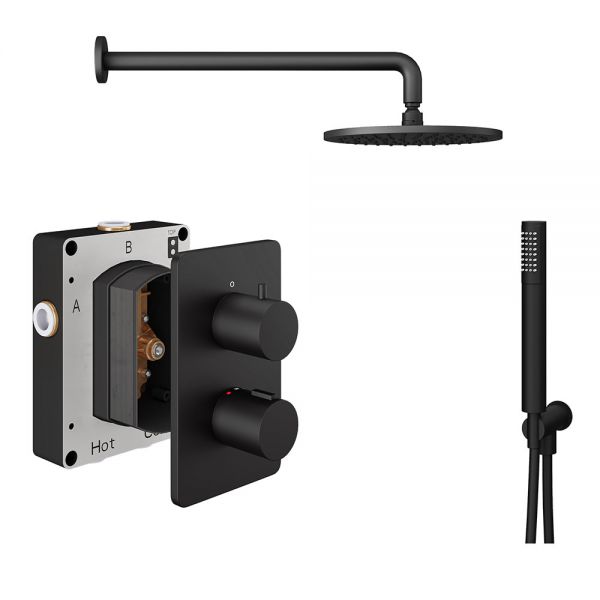Abacus PK3 Round Matt Black Two Outlet Concealed Thermostatic Shower Pack