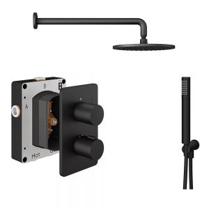 Abacus PK3 Round Matt Black Two Outlet Concealed Thermostatic Shower Pack