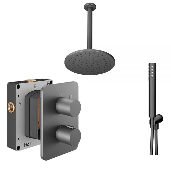 Abacus PK4 Round Anthracite Two Outlet Concealed Thermostatic Shower Pack