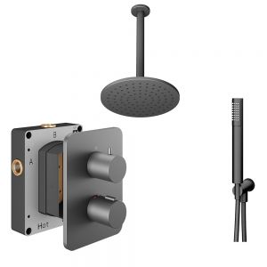 Abacus PK4 Round Anthracite Two Outlet Concealed Thermostatic Shower Pack