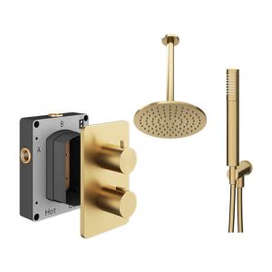 Abacus PK4 Round Brushed Brass Two Outlet Concealed Thermostatic Shower Pack
