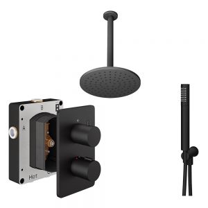 Abacus PK4 Round Matt Black Two Outlet Concealed Thermostatic Shower Pack