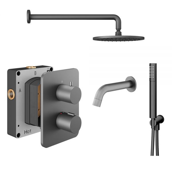 Abacus PK5 Round Anthracite Three Outlet Concealed Thermostatic Shower Pack