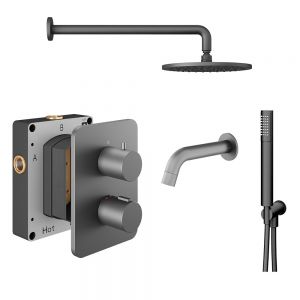 Abacus PK5 Round Anthracite Three Outlet Concealed Thermostatic Shower Pack