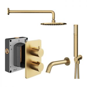Abacus PK5 Round Brushed Brass Three Outlet Concealed Thermostatic Shower Pack