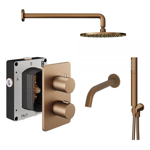 Abacus PK5 Round Brushed Bronze Three Outlet Concealed Thermostatic Shower Pack