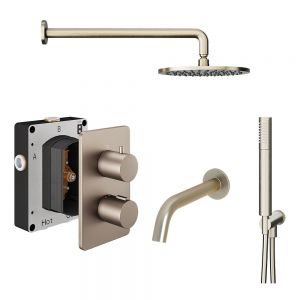 Abacus PK5 Round Brushed Nickel Three Outlet Concealed Thermostatic Shower Pack