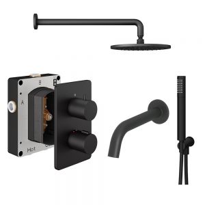 Abacus PK5 Round Matt Black Three Outlet Concealed Thermostatic Shower Pack