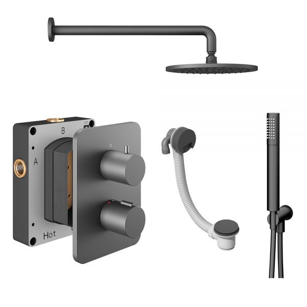 Abacus PK6 Round Anthracite Three Outlet Concealed Thermostatic Shower Pack