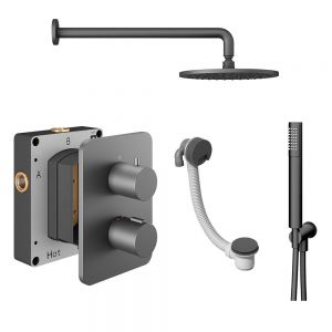 Abacus PK6 Round Anthracite Three Outlet Concealed Thermostatic Shower Pack