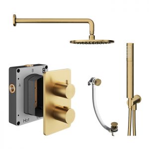 Abacus PK6 Round Brushed Brass Three Outlet Concealed Thermostatic Shower Pack