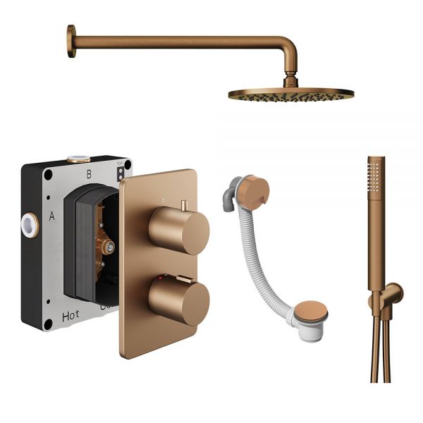 Abacus PK6 Round Brushed Bronze Three Outlet Concealed Thermostatic Shower Pack