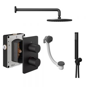 Abacus PK6 Round Matt Black Three Outlet Concealed Thermostatic Shower Pack