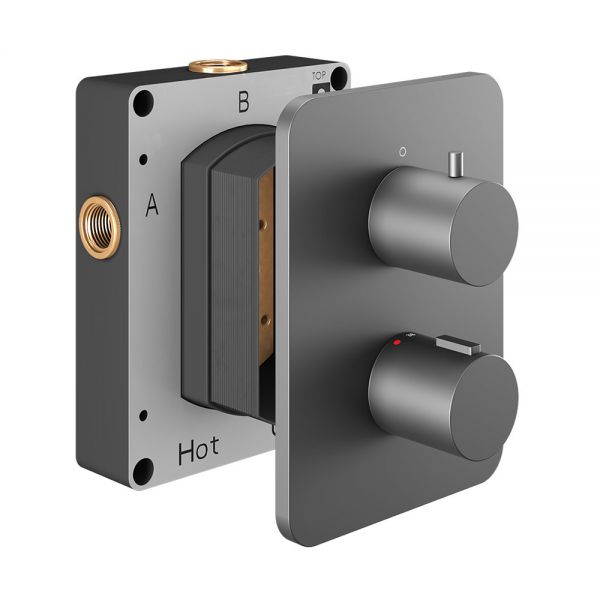 Abacus Anthracite Three Outlet Round Thermostatic Shower Valve
