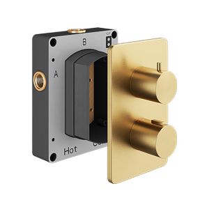 Abacus Brushed Brass Three Outlet Round Thermostatic Shower Valve