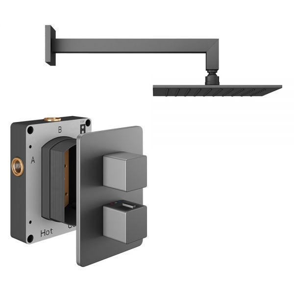 Abacus PK1 Square Anthracite Single Outlet Concealed Thermostatic Shower Pack