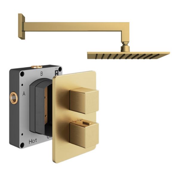 Abacus PK1 Square Brushed Brass Single Outlet Concealed Thermostatic Shower Pack