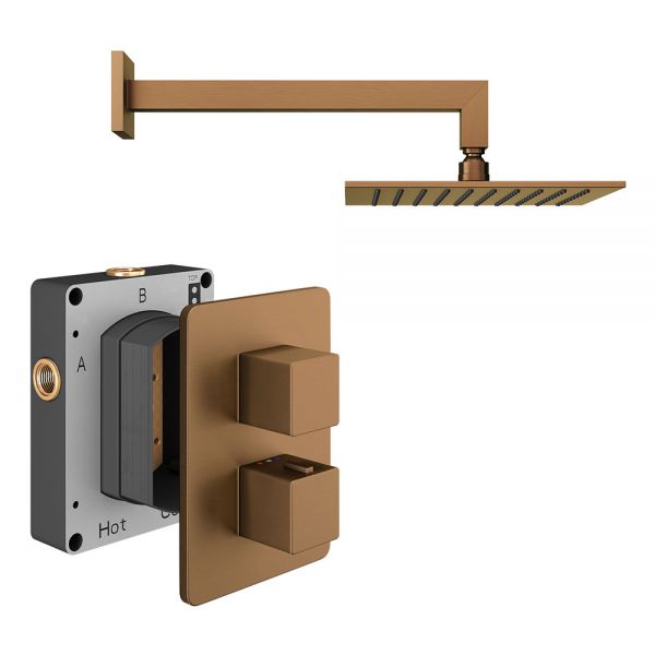 Abacus PK1 Square Brushed Bronze Single Outlet Concealed Thermostatic Shower Pack