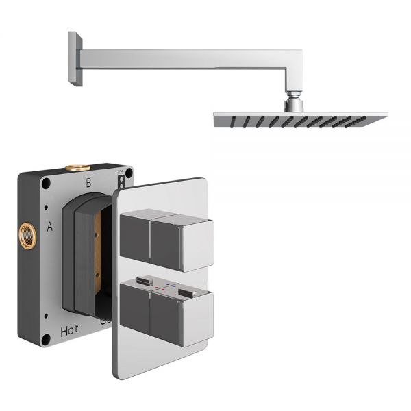 Abacus PK1 Square Chrome Single Outlet Concealed Thermostatic Shower Pack