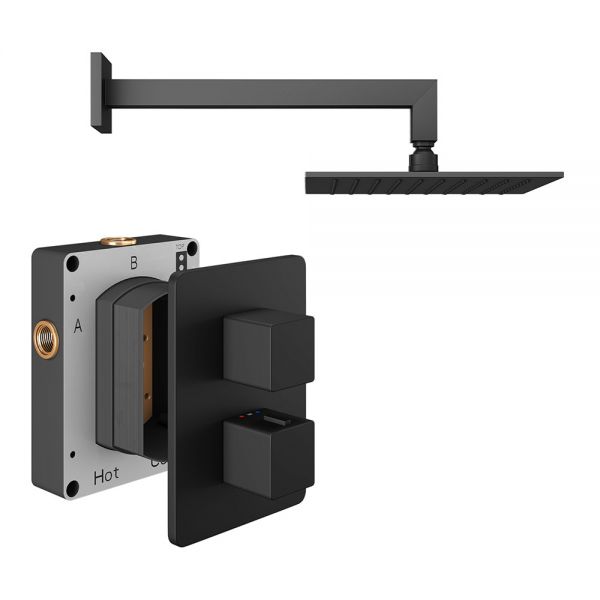 Abacus PK1 Square Matt Black Single Outlet Concealed Thermostatic Shower Pack
