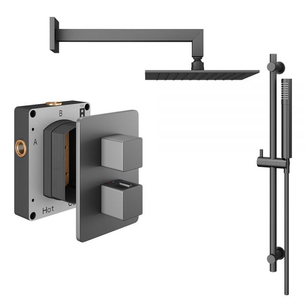 Abacus PK2 Square Anthracite Two Outlet Concealed Thermostatic Shower Pack