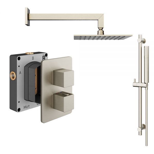 Abacus PK2 Square Brushed Nickel Two Outlet Concealed Thermostatic Shower Pack
